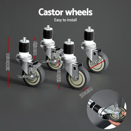 Cefito Stainless Steel Kitchen Benches Work Bench Wheels 122X61CM 430.