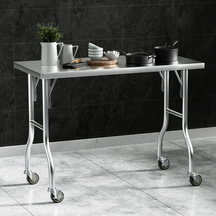 Cefito Stainless Steel Kitchen Benches Work Bench Wheels 122X61CM 430.