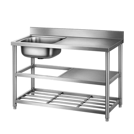 Cefito Stainless Steel Kitchen Bench Work Table with Sink Splashback 120cm.