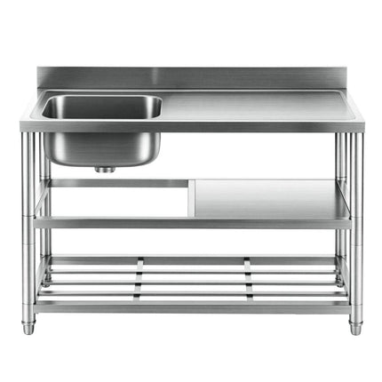Cefito Stainless Steel Kitchen Bench Work Table with Sink Splashback 120cm.