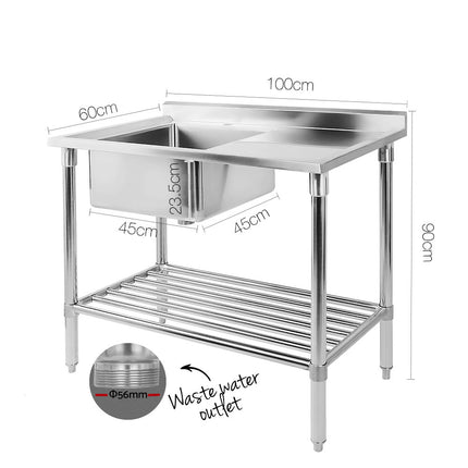 Cefito 100x60cm Stainless Steel Sink Bench Kitchen 304.