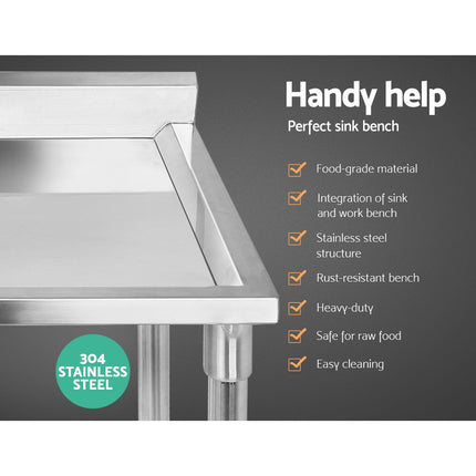 Cefito 100x60cm Stainless Steel Sink Bench Kitchen 304.