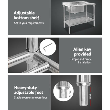 Cefito 100x60cm Stainless Steel Sink Bench Kitchen 304.