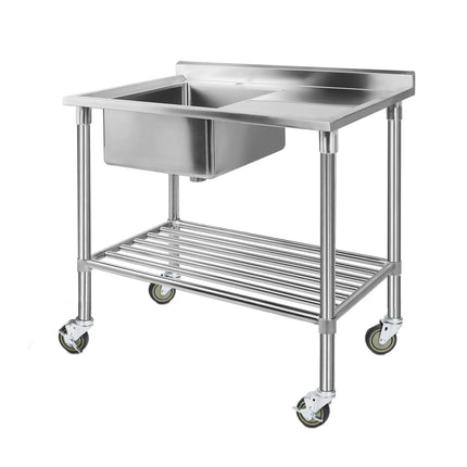Cefito Stainless Steel Sink Bench Kitchen Work Benches Bowl Wheels 304.