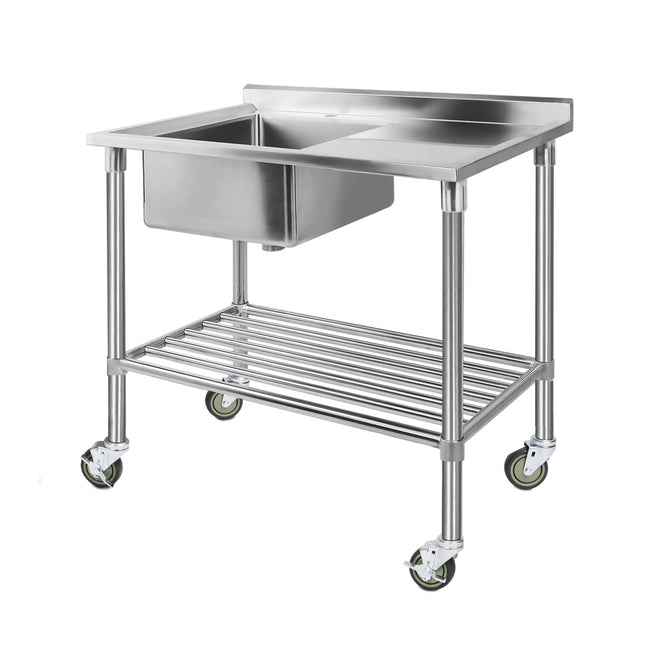 Cefito Stainless Steel Sink Bench Kitchen Work Benches Bowl Wheels 304.