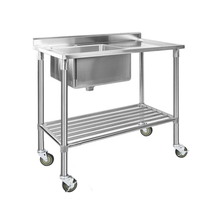Cefito Stainless Steel Sink Bench Kitchen Work Benches Bowl Wheels 304.