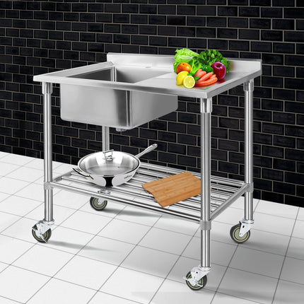 Cefito Stainless Steel Sink Bench Kitchen Work Benches Bowl Wheels 304.