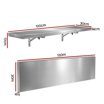 Cefito Commercial Stainless Steel Wall Shelf Kitchen Storage Rack 1200x300mm.