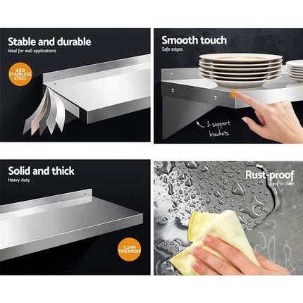 Cefito 1200mm Stainless Steel Kitchen Wall Shelf Mounted Rack.