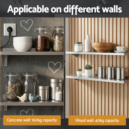 Cefito 2PCS 1200mm Stainless Steel Kitchen Wall Shelf Mounted Rack.