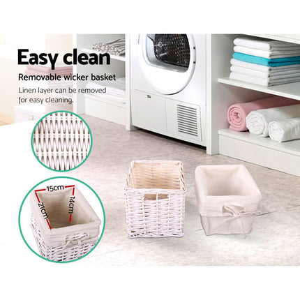 Artiss Bedside Table 1 Drawer with Basket Rustic White X2.
