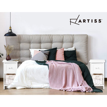 Artiss Bedside Table 1 Drawer with Basket Rustic White X2.