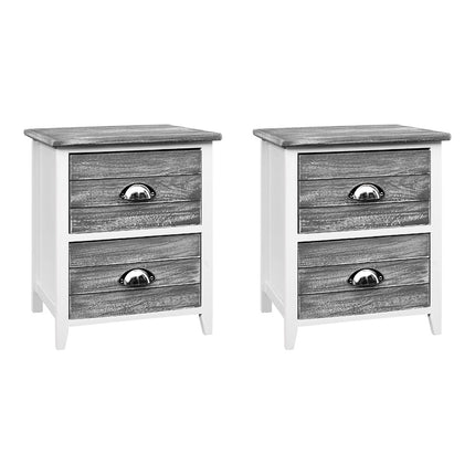 Artiss Bedside Table 2 Drawers Vintage X2 - THYME Grey.