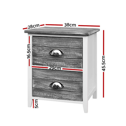 Artiss Bedside Table 2 Drawers Vintage X2 - THYME Grey.