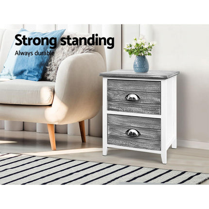 Artiss Bedside Table 2 Drawers Vintage X2 - THYME Grey.