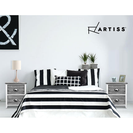 Artiss Bedside Table 2 Drawers Vintage X2 - THYME Grey.