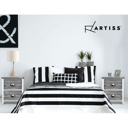 Artiss Bedside Table 2 Drawers Vintage X2 - THYME Grey.
