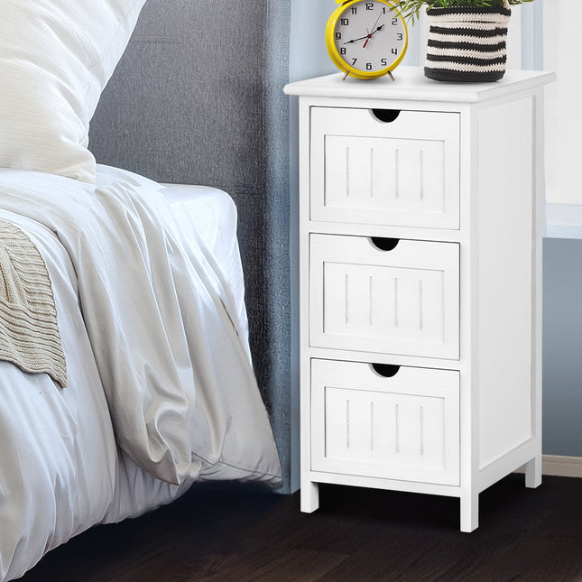 Artiss Bedside Table Bathroom Storage Cabinet 3 Drawers White.