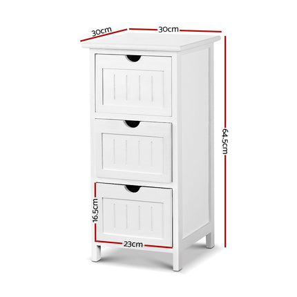 Artiss Bedside Table Bathroom Storage Cabinet 3 Drawers White.