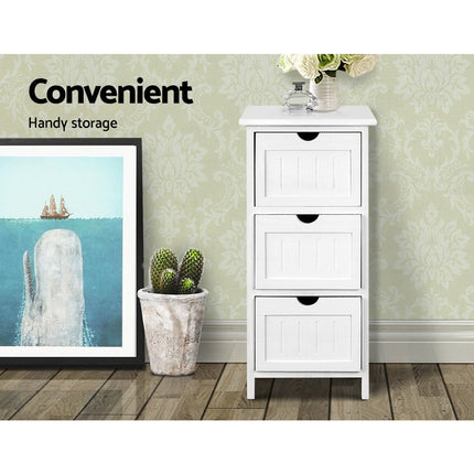 Artiss Bedside Table Bathroom Storage Cabinet 3 Drawers White.