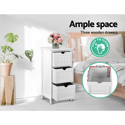 Artiss Bedside Table Bathroom Storage Cabinet 3 Drawers White.