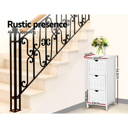 Artiss Bedside Table Bathroom Storage Cabinet 3 Drawers White.