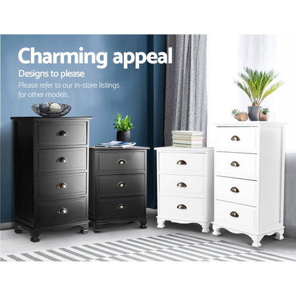 Artiss Bedside Table 3 Drawers Vintage - THYME Black.