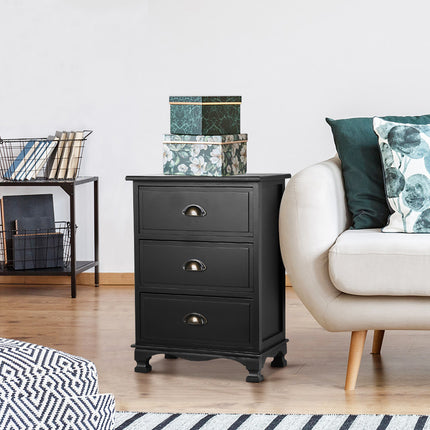 Artiss Bedside Table 3 Drawers Vintage - THYME Black.