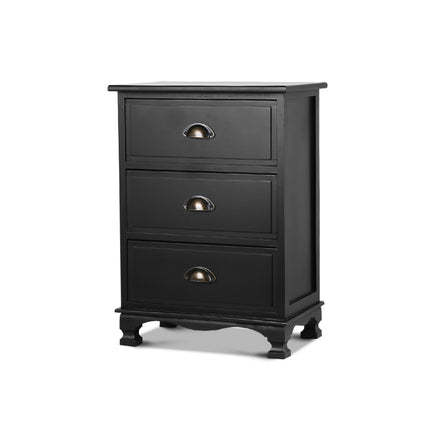 Artiss Bedside Table 3 Drawers Vintage - THYME Black.