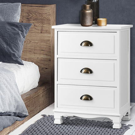 Artiss Bedside Table 3 Drawers Vintage - THYME White.