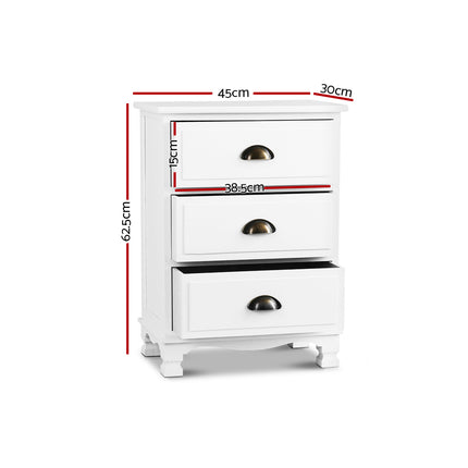 Artiss Bedside Table 3 Drawers Vintage - THYME White.