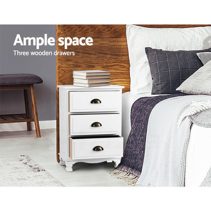 Artiss Bedside Table 3 Drawers Vintage - THYME White.