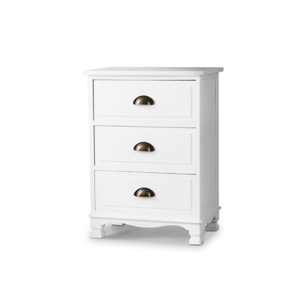 Artiss Bedside Table 3 Drawers Vintage - THYME White.