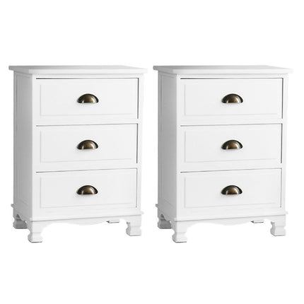 Artiss 2x Bedside Table 3 Drawers Vintage - THYME White.