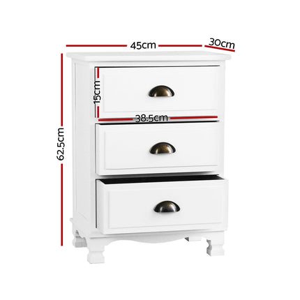 Artiss 2x Bedside Table 3 Drawers Vintage - THYME White.