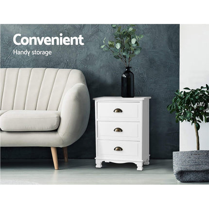 Artiss 2x Bedside Table 3 Drawers Vintage - THYME White.
