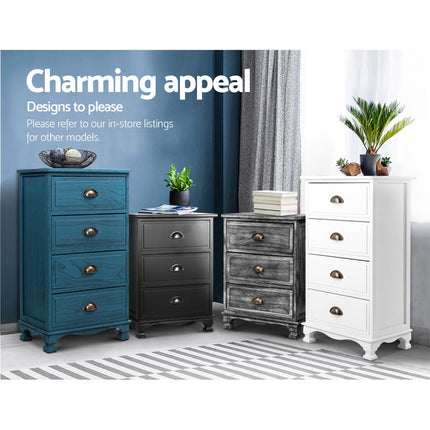 Artiss Bedside Table 3 Drawers Vintage - THYME Blue.