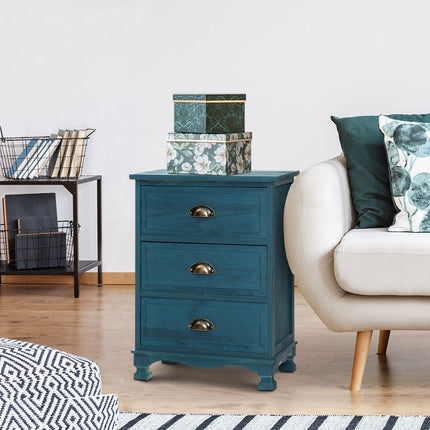 Artiss Bedside Table 3 Drawers Vintage - THYME Blue.