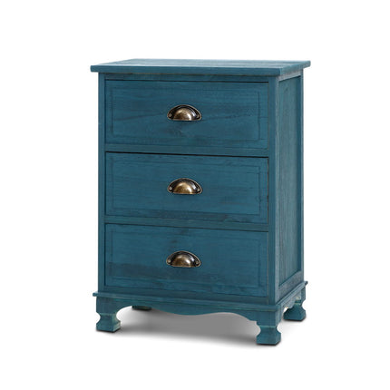 Artiss Bedside Table 3 Drawers Vintage - THYME Blue.