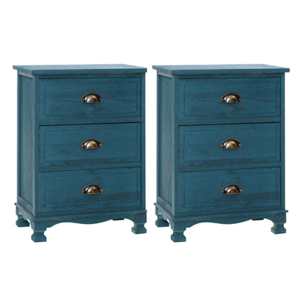 Artiss 2x Bedside Table 3 Drawers Vintage - THYME Blue.