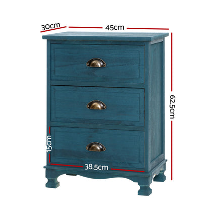 Artiss 2x Bedside Table 3 Drawers Vintage - THYME Blue.