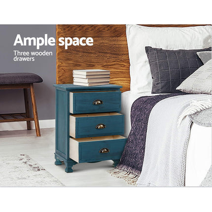 Artiss 2x Bedside Table 3 Drawers Vintage - THYME Blue.