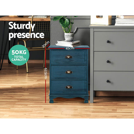 Artiss 2x Bedside Table 3 Drawers Vintage - THYME Blue.