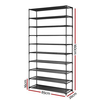 Artiss Shoe Rack Cabinet Stackable 50 Pairs 10-Tier Black.