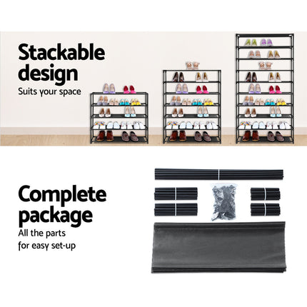 Artiss Shoe Rack Cabinet Stackable 50 Pairs 10-Tier Black.