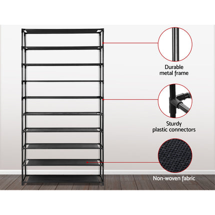Artiss Shoe Rack Cabinet Stackable 50 Pairs 10-Tier Black.