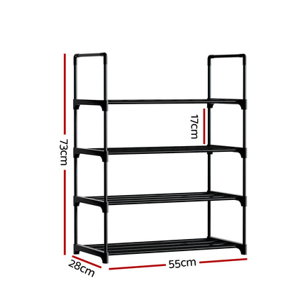 Artiss Shoe Rack Cabinet Stackable 4-tier 12 Pairs Black.