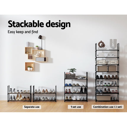 Artiss Shoe Rack Cabinet Stackable 4-tier 12 Pairs Black.