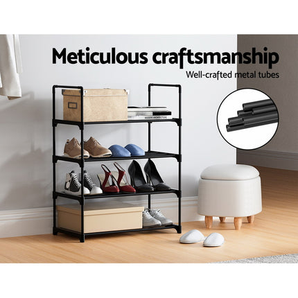Artiss Shoe Rack Cabinet Stackable 4-tier 12 Pairs Black.