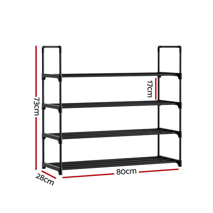 Artiss Shoe Rack 4-tier 16 Pairs Stackable Black.